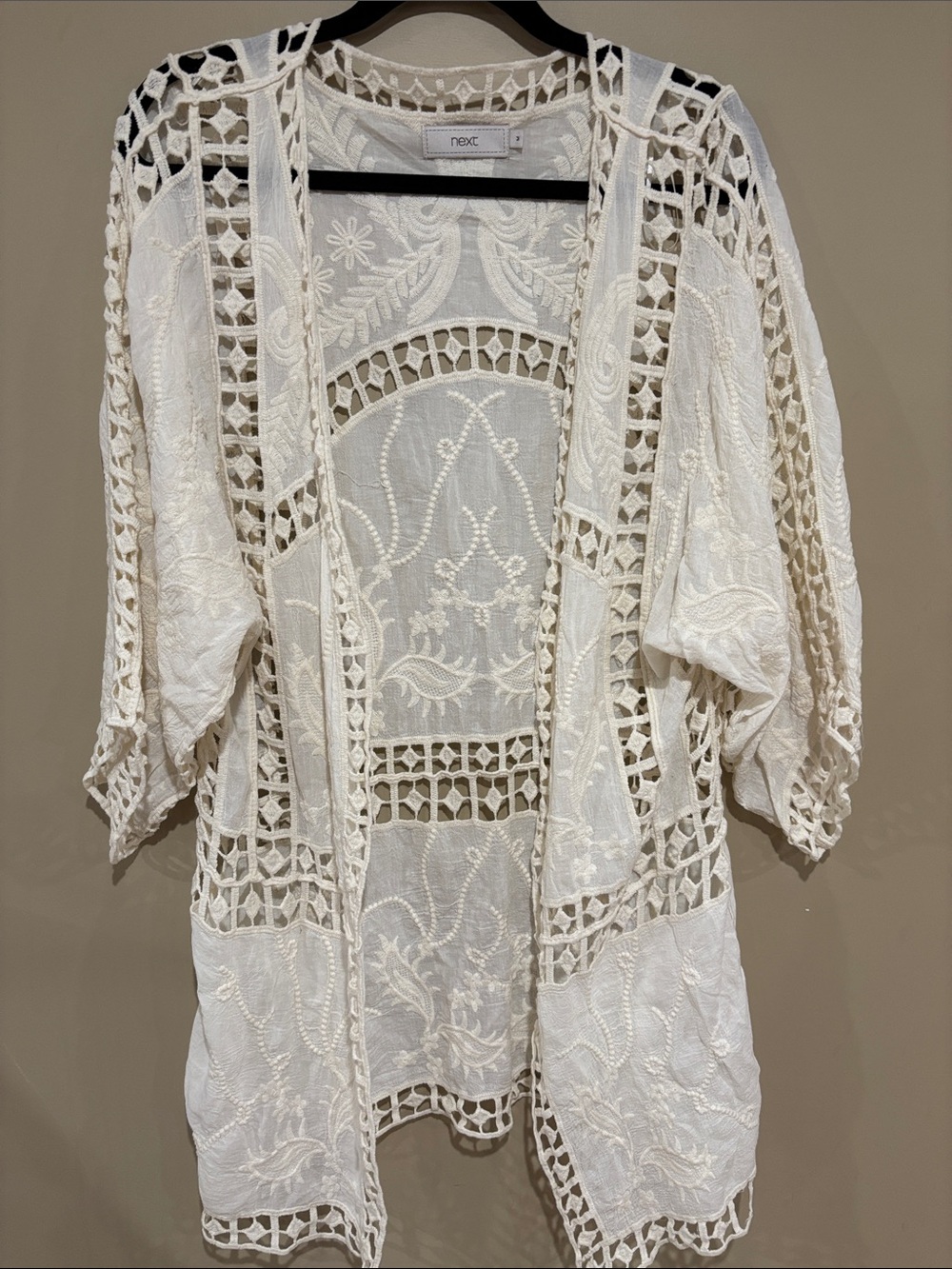 Cream crochet embroidered kimono